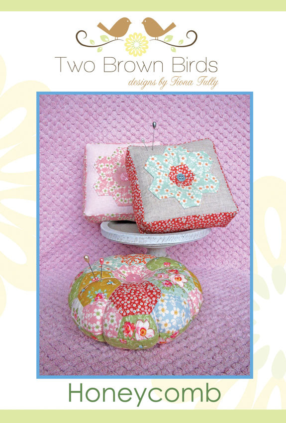 Honeycomb Pincushions Pattern - Two Brown Birds by Fiona Tully